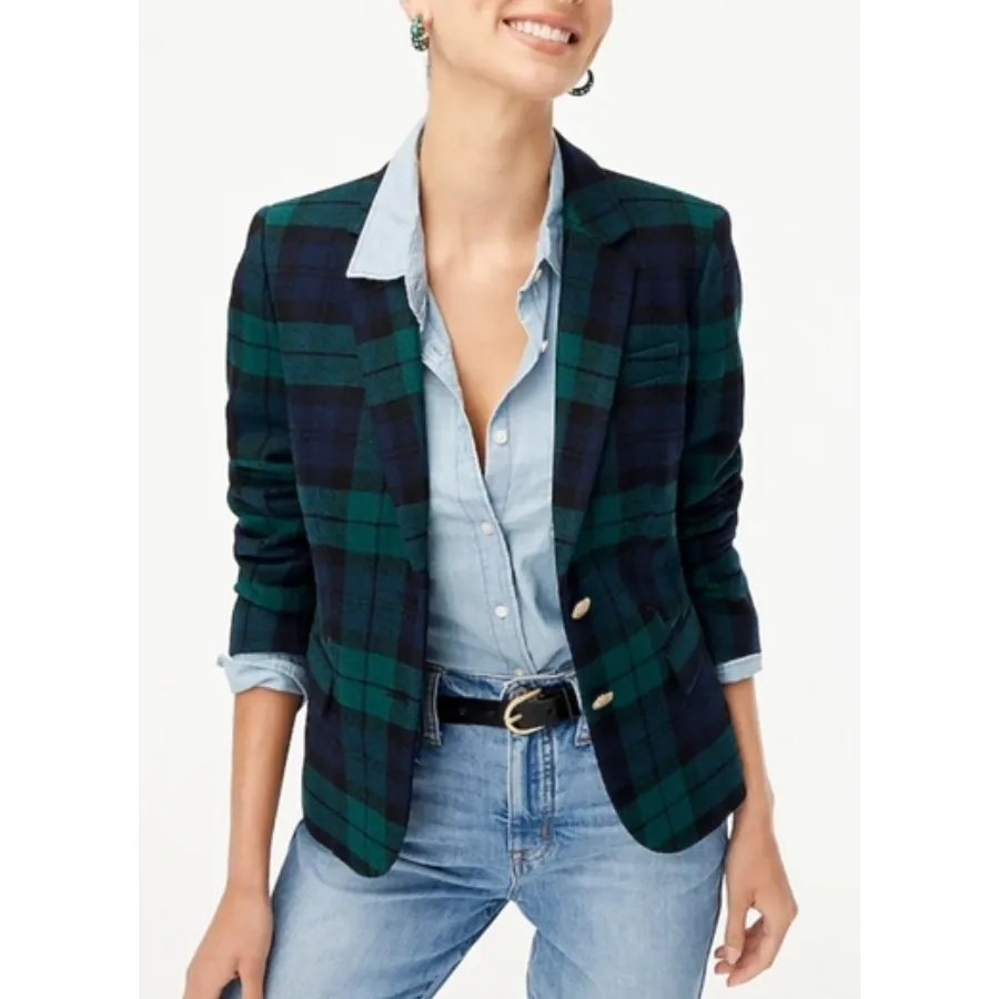 J. CREW Patterned Schoolboy Blazer in Green / Navy Size 10 - Image 2