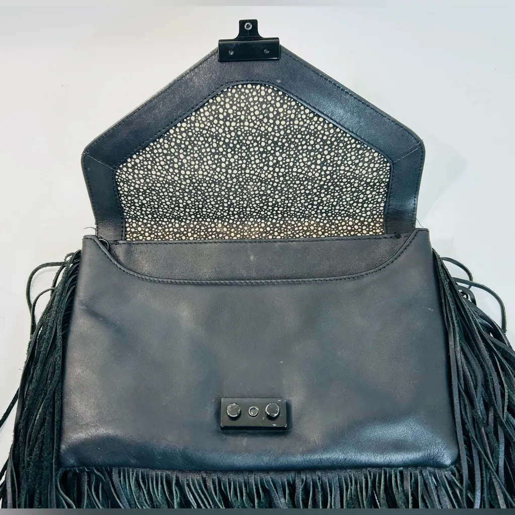 Loeffler Randall Black Leather 'Lock' Fringe Bag with Chain Strap - Image 5
