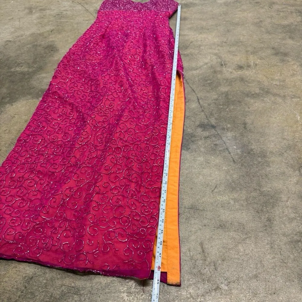 Andretta Donatello Vintage beaded y2k 100% silk formal hot pink prom dress - Image 9