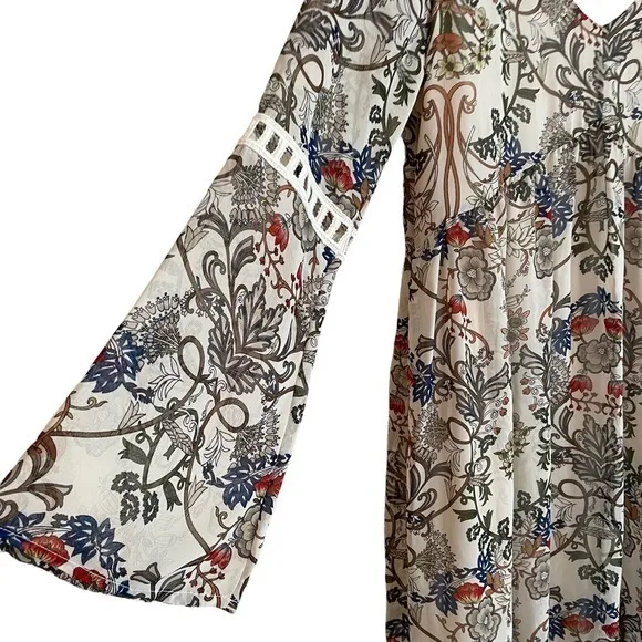 Boho‎ Floral Bell Sleeve Dress Sz S - Image 2