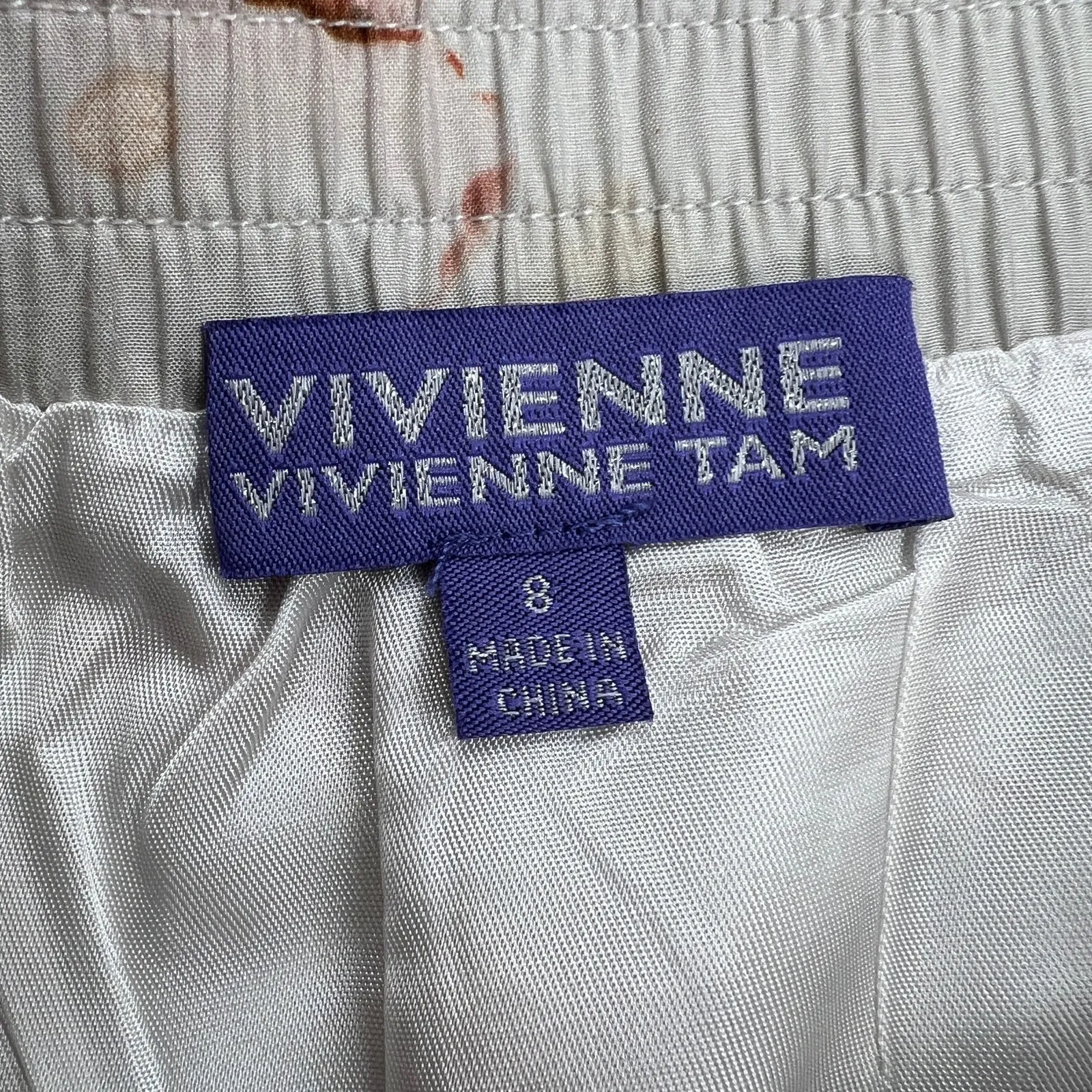 Vivienne Tam Watercolor Abstract Silk Blend Maxi Skirt Terra Cotta Cream Size 8 - Image 2