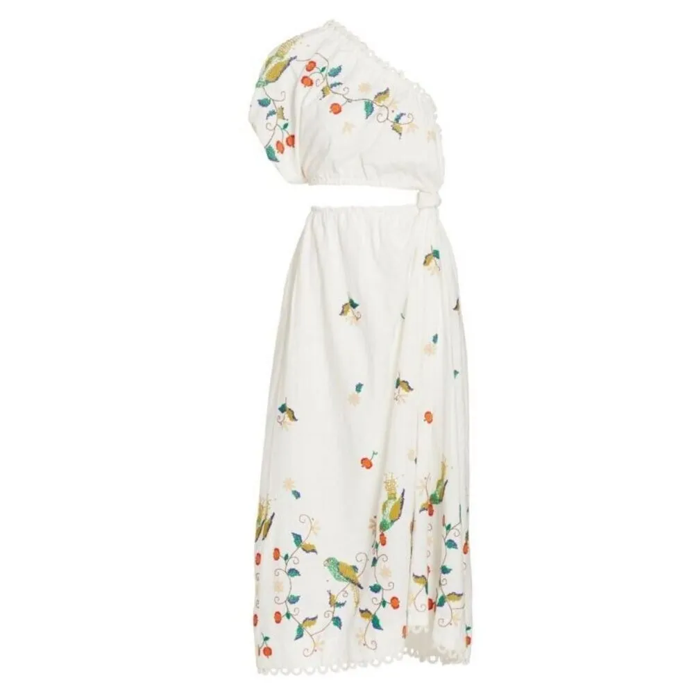 NWT FARM Rio Pitanga Maxi in Off-white Embroidered One Shoulder Cut-out Dress M - Image 2
