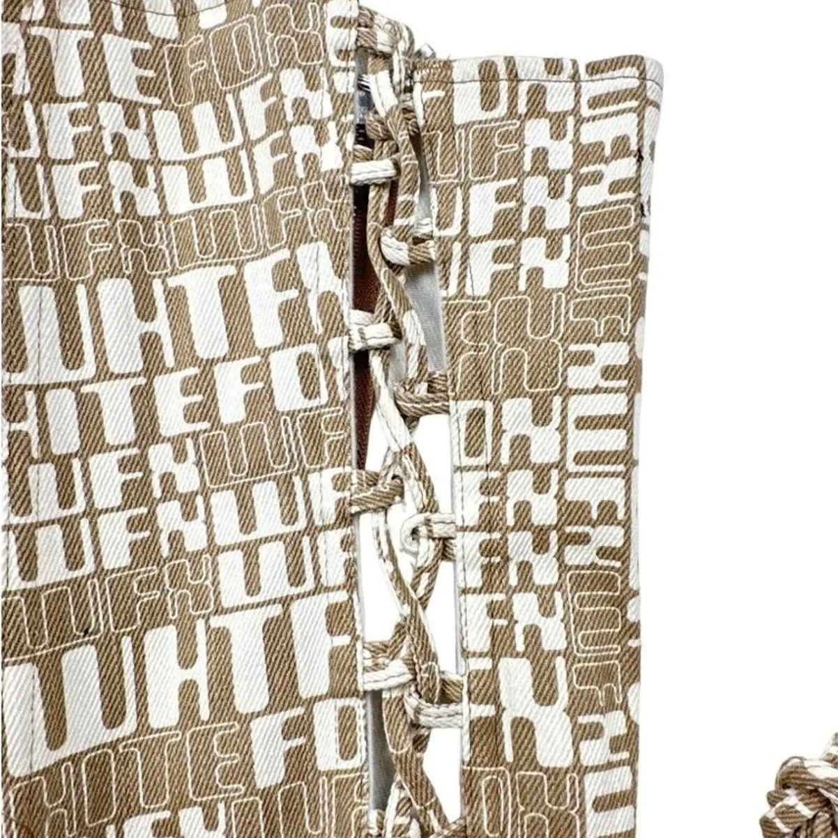 White Fox- Logo Strapless Corset in Tan and White - Image 3