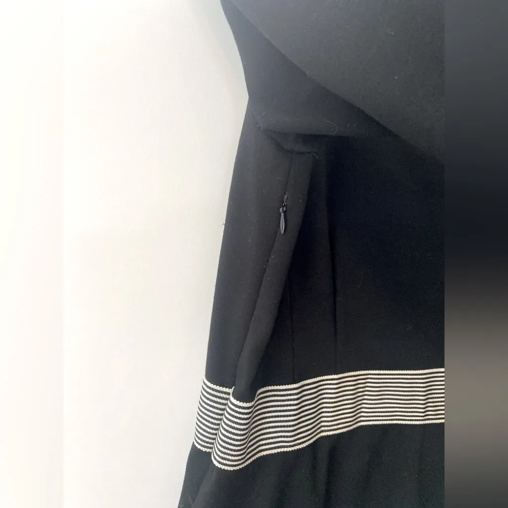 Ann Taylor Peplum Hem Blouse Womens Large Black & White Belted Bow Retro Preppy - Image 9