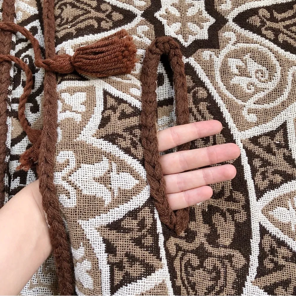 vintage • 1970s tapestry cape brown cream tan rust medallion woven boho western - Image 11