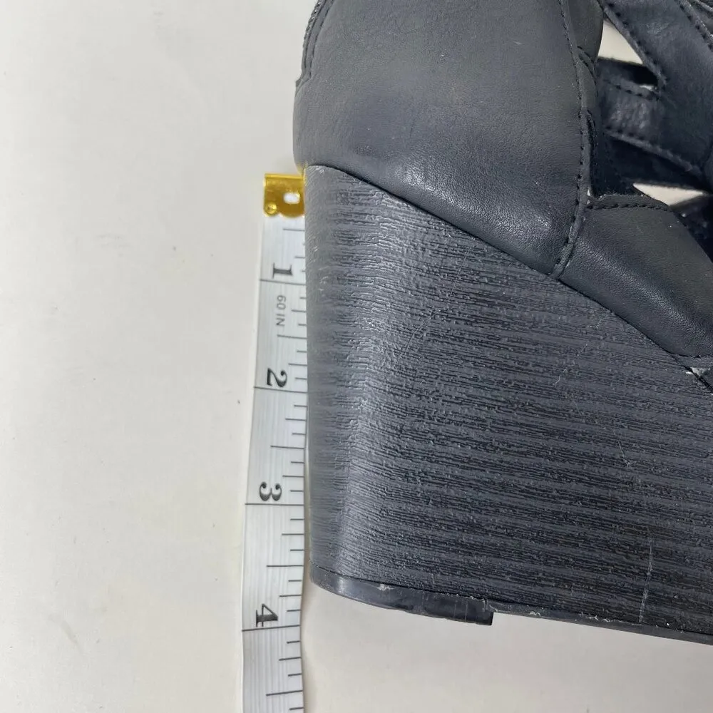 Cie Black 3" Wedge Heel Lace-Up Sandals Back Zip Open Toe Sz 9 - Image 7