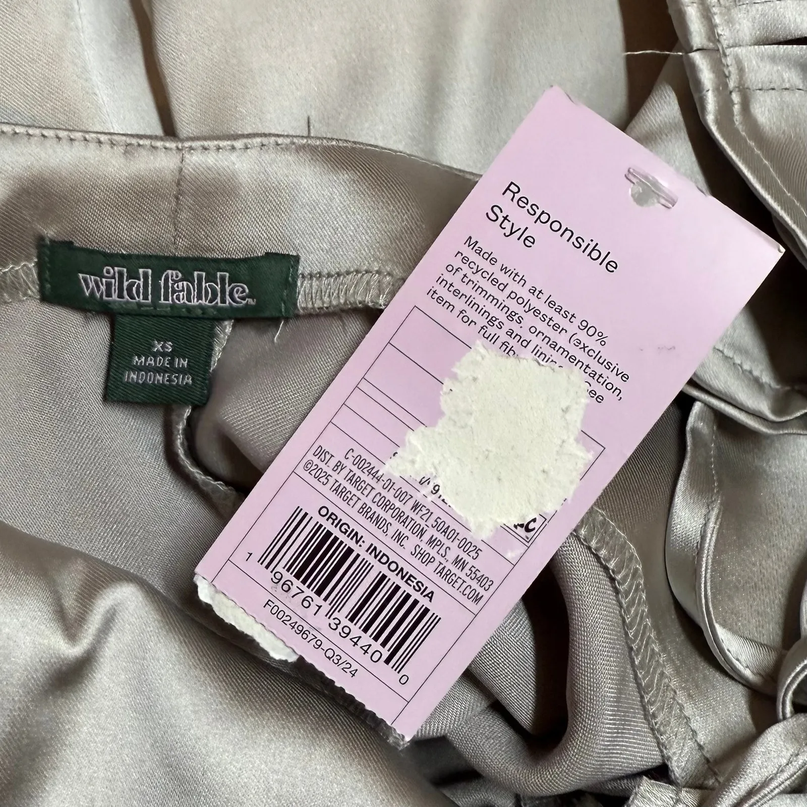 Wild Fable Women XS Silver Metallic Square Long Bell Sleeve Satin MIdi Dress New - Image 7