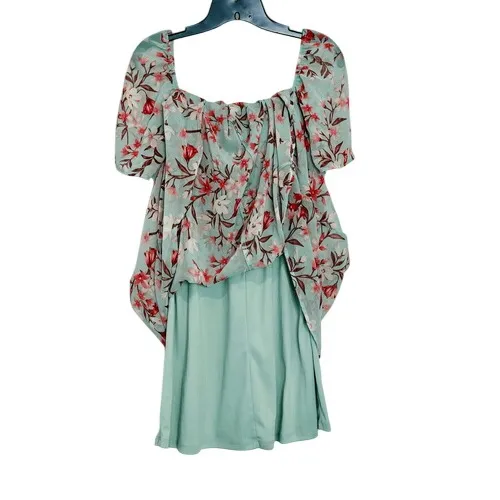 As U Wish Green Floral Chiffon Smocked Asymmetrical‎ Dress LARGE Cottage Flowy - Image 6