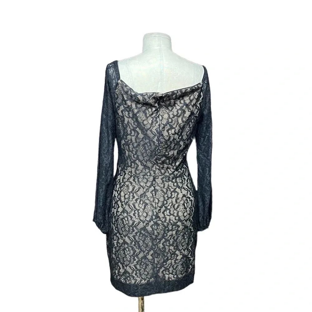 Dress The Population‎ Off Shoulder Blouson Sleeve Lace Dress Black Size Medium - Image 6