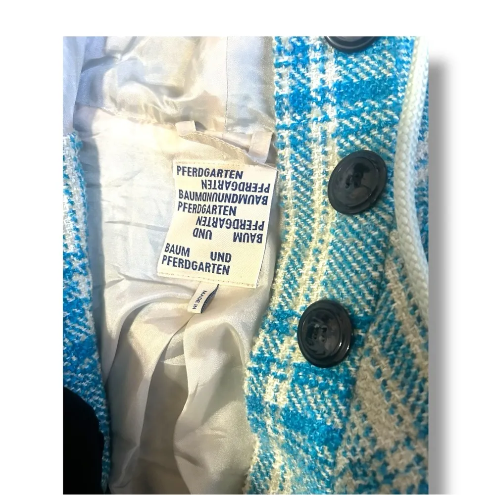 BAUM UND PFERDGARTEN Plaid Vest Jacket Button Up Front Pockets Med Blue White - Image 3