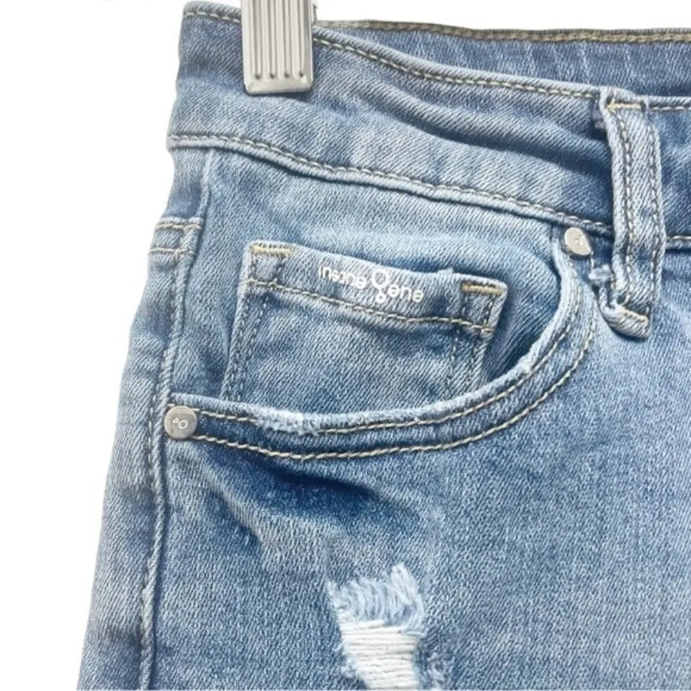 Insane Gene Distressed Denim Bermuda Shorts Women’s Size Small Cutoff Jorts Blue - Image 5