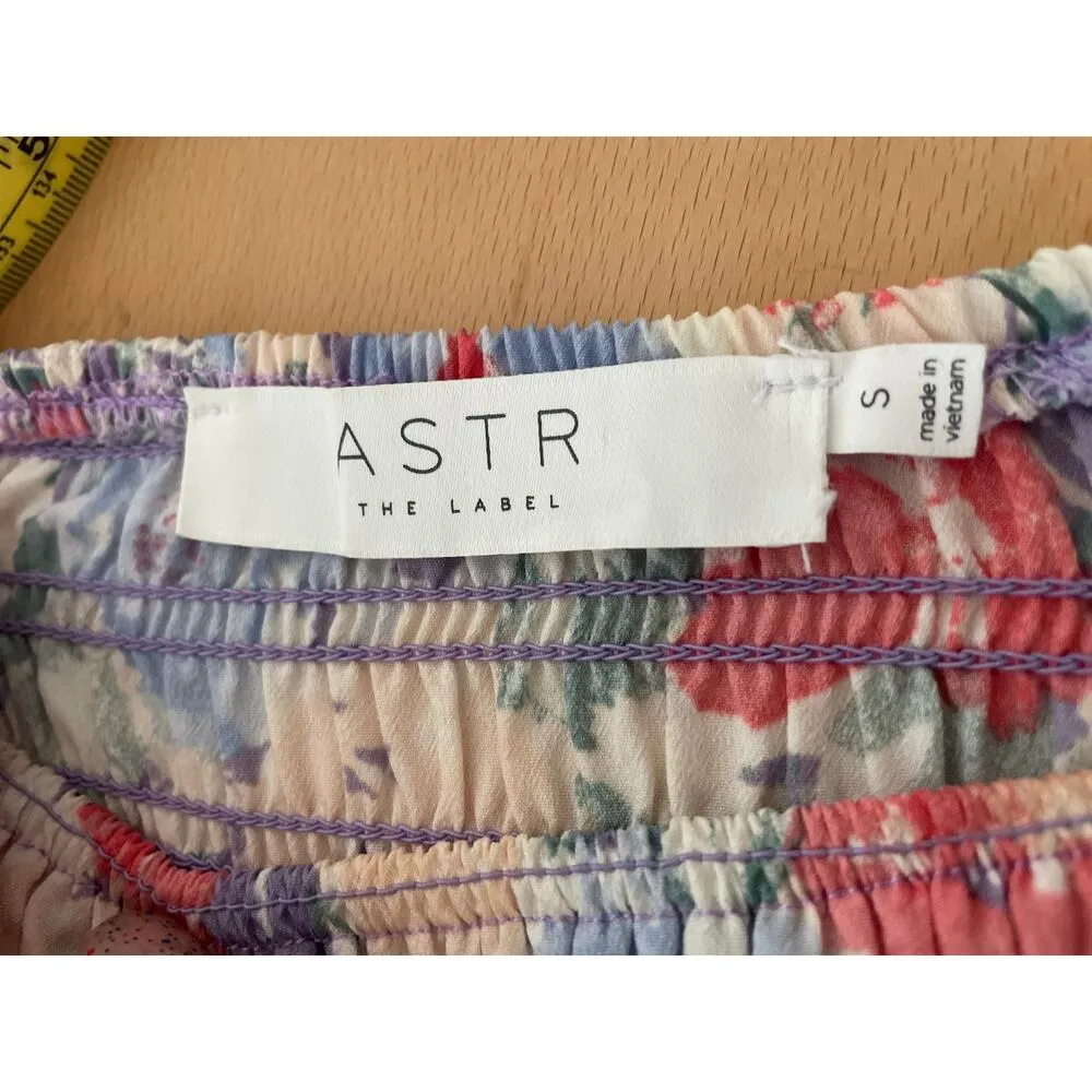 Astr Puff Sleeve Smocked Bust Midi Pastel Print Floral Dress Size Small - Image 8