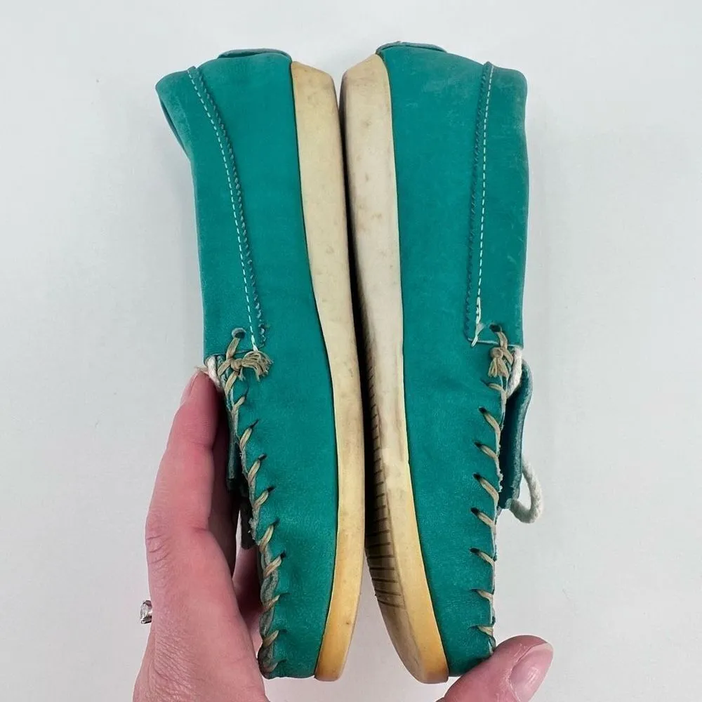 Vintage Sioux Mox Women's Suede Leather‎ Tri Stitch Moccasins Turquoise Size 6 Blue - Image 6