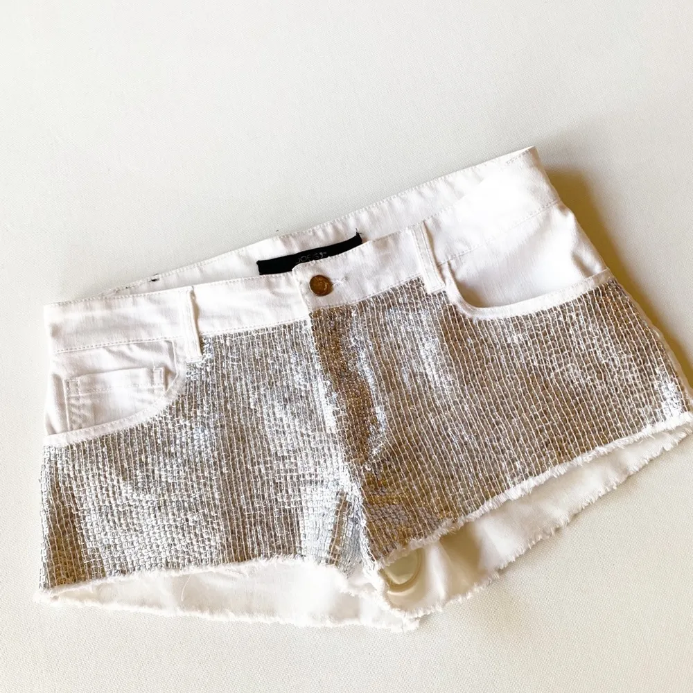 Joe’s Jeans Silver Sequin White Cut Off Jean Shorts - Image 3