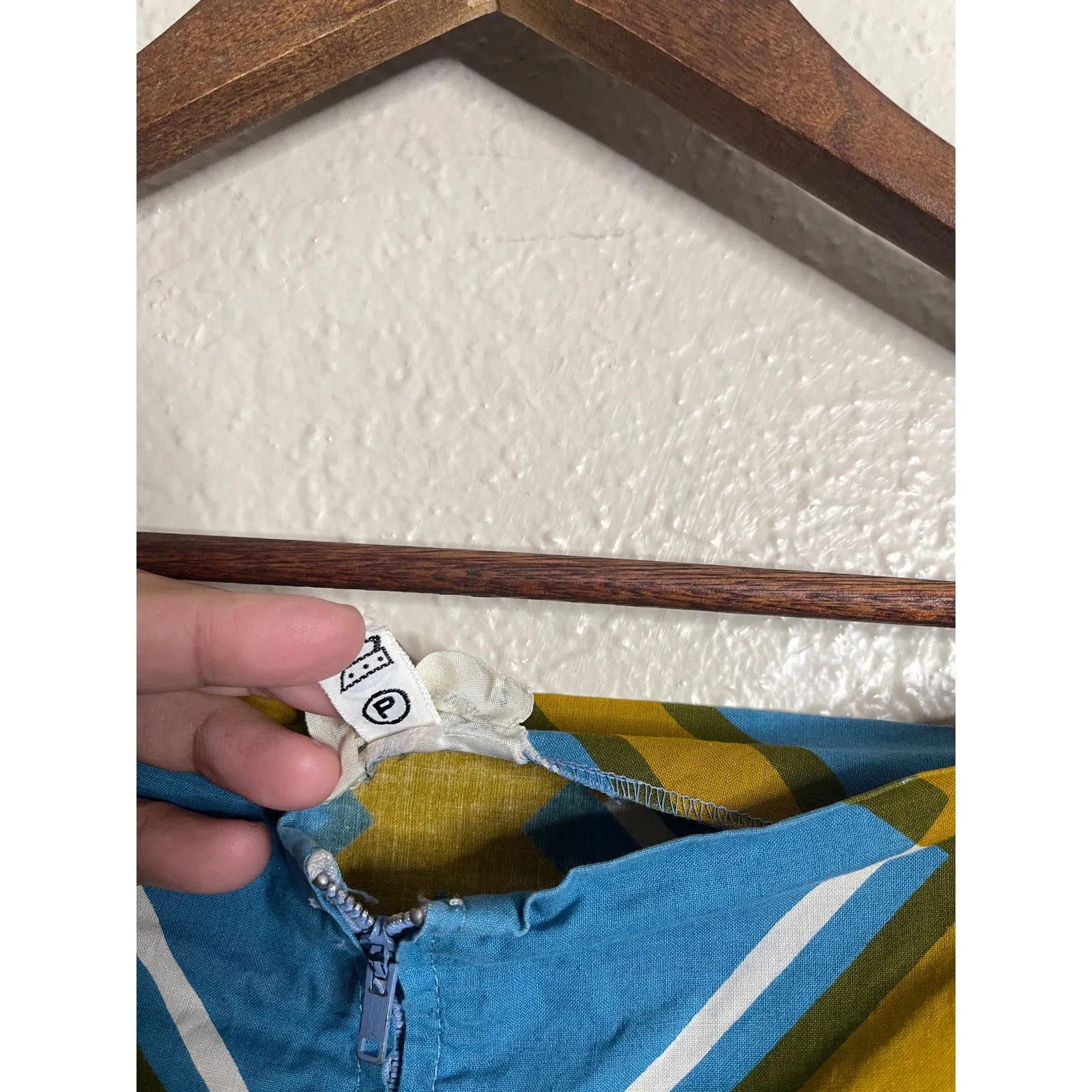 Vintage 1972 Marimekko Grid Pattern Cotton Maxi Dress Blue Yellow Womans 40/12 - Image 11