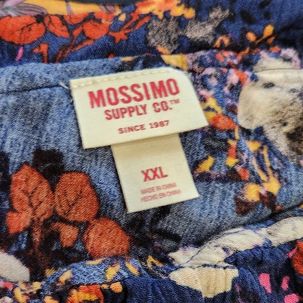 Mossimo Supply Co. One Shoulder Top Tie Front Crinkled Floral Blue Multi Sz XXL - Image 6
