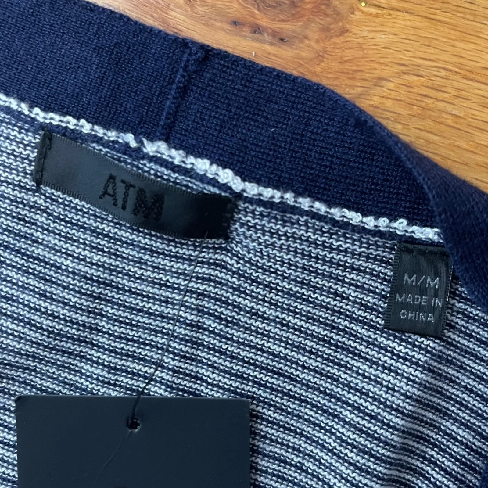 ATM Stripe Open Front Cardigan Sweater Navy Blue Medium NEW Silk Cashmere Wool - Image 7