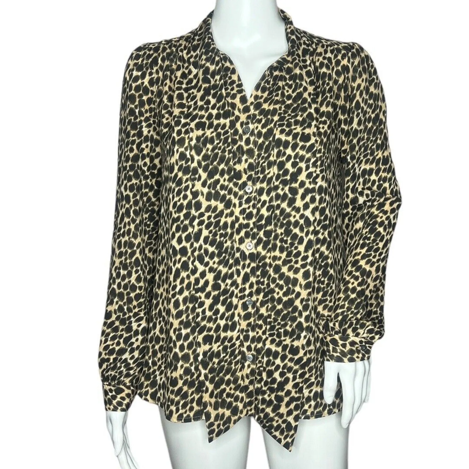 J Crew Shirt Womens XS Brown Black Cheetah Leopard Drapey Edgy Office Casual‎ - Image 2