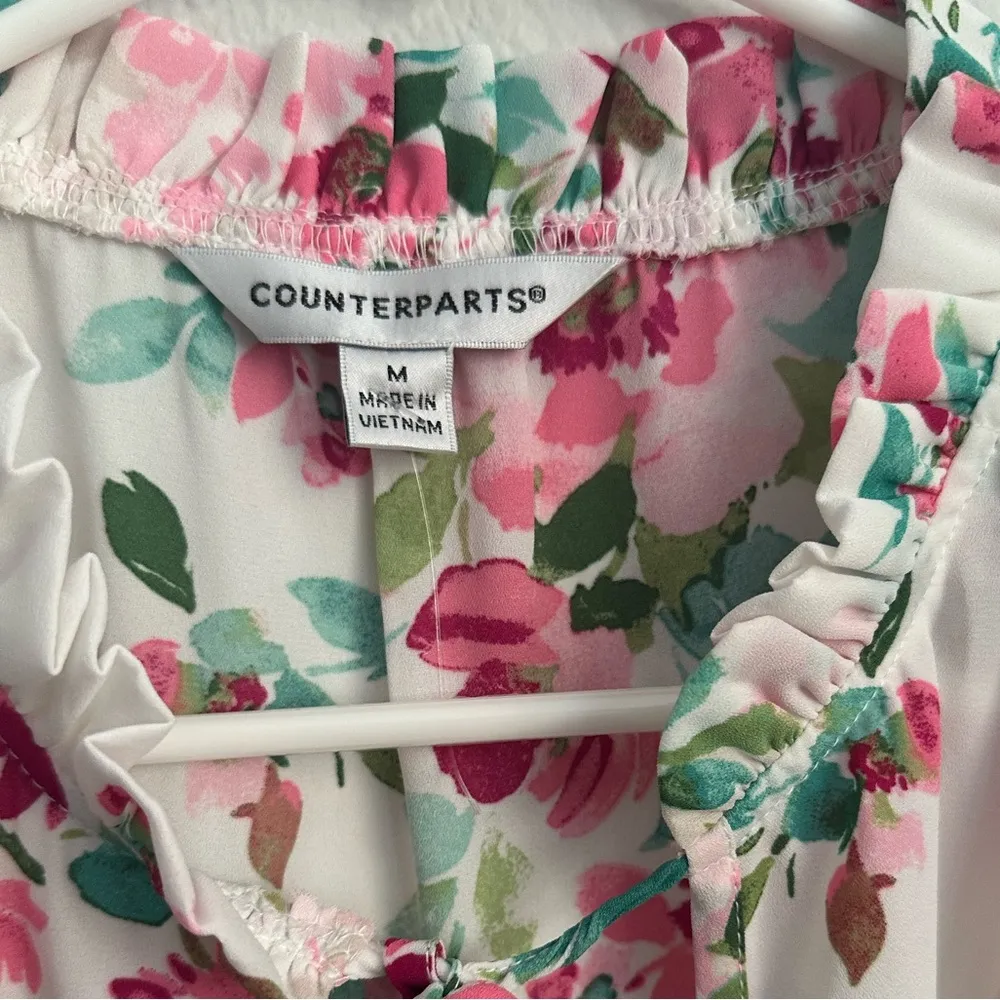 COUNTERPARTS VOLAN- FLORAL FRILL NECK TOP SIZE M NWT - Image 5