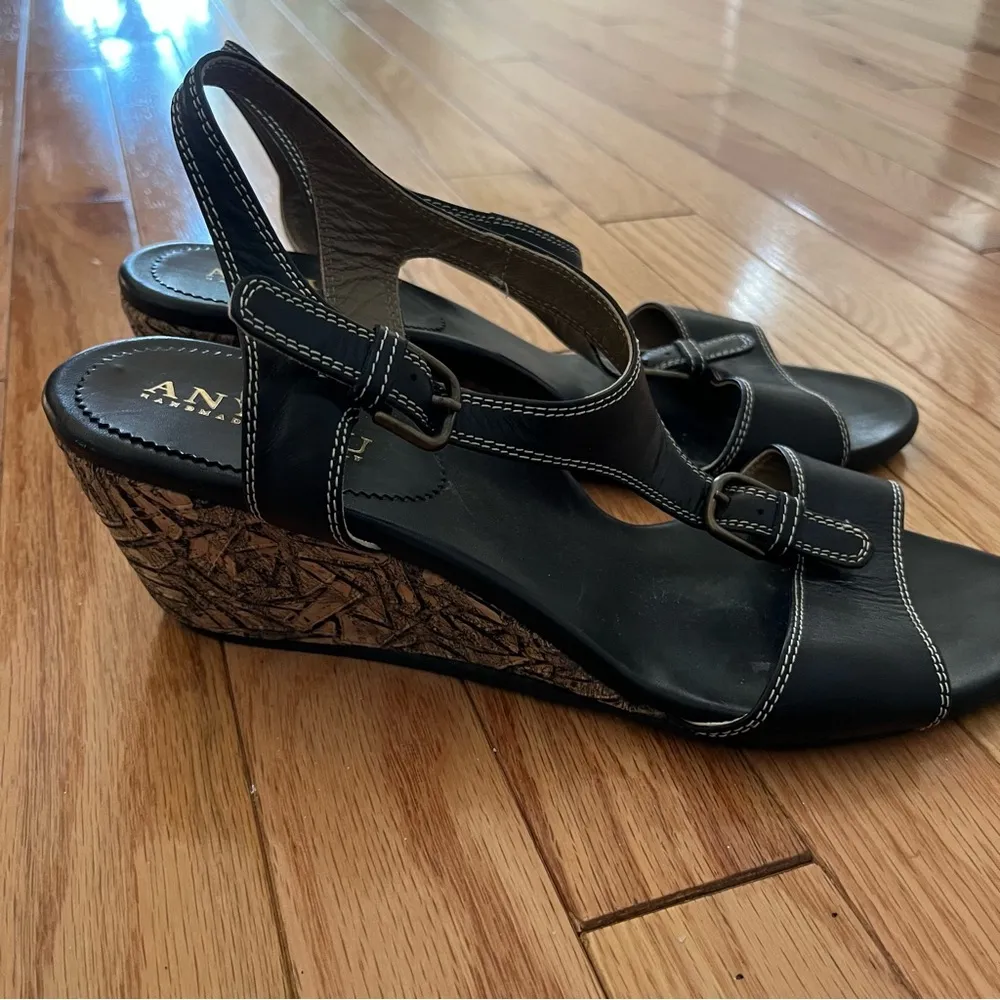 Anyi Lu Lolita Black Leather Buckled Low Wedge Sandal Shoe - Image 3