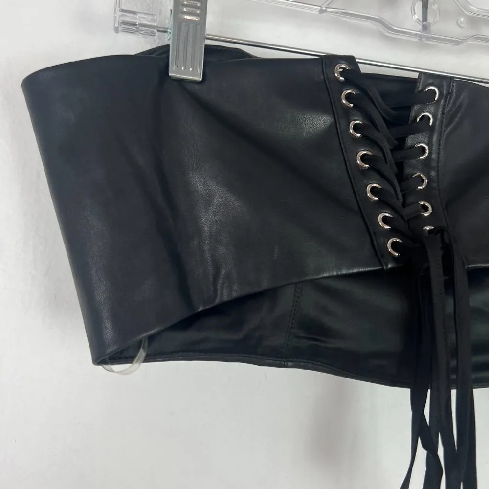 NWT Mistress Rocks Insider Faux Leather Strapless Lace Up Crop Top Size Large L - Image 5