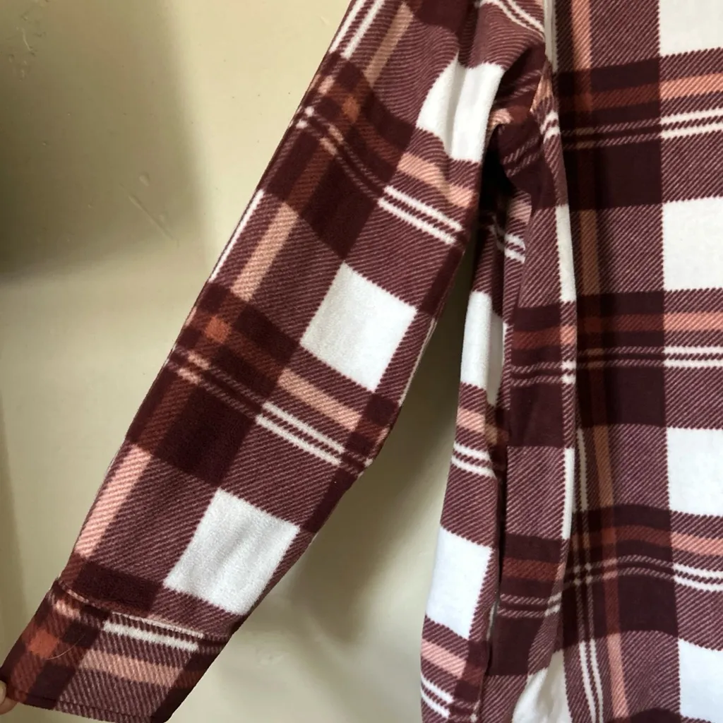 Eddie Bauer Burnt Red & White Plaid Microfleece Shirt / Jacket XL - Image 3