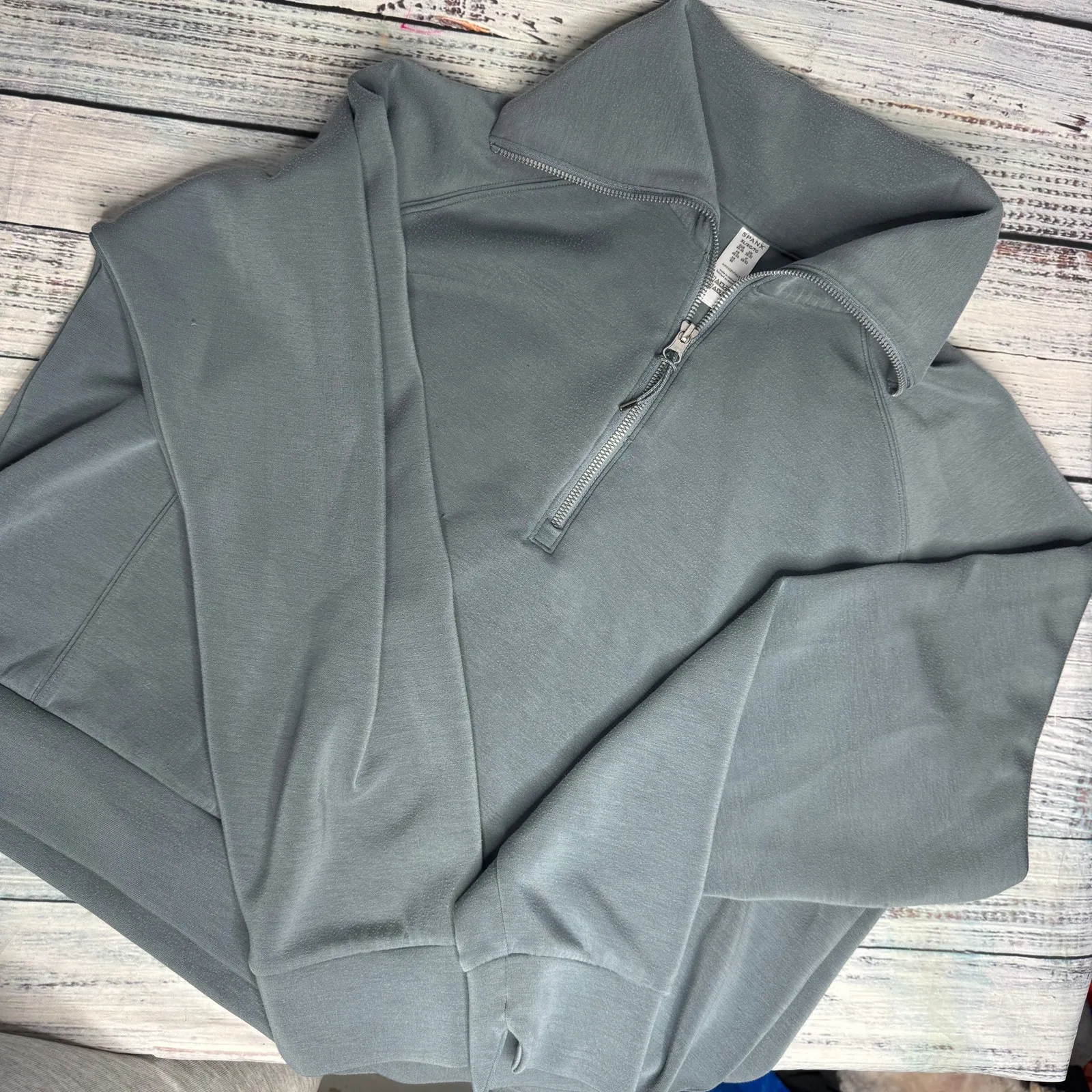 Spanx AirEssentials Half Zip Pullover XL Gray Blue Soft Lightweight Lounge Top - Image 2