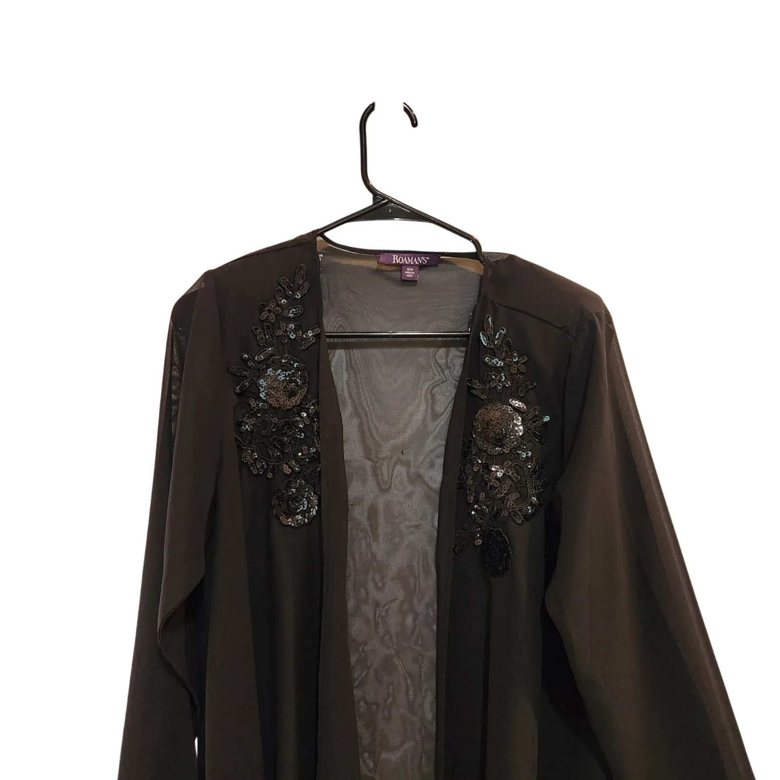 Roaman's Sheer Embellished Cardigan Shawl Eveningwear Retro 90s Floral Black 16W - Image 3