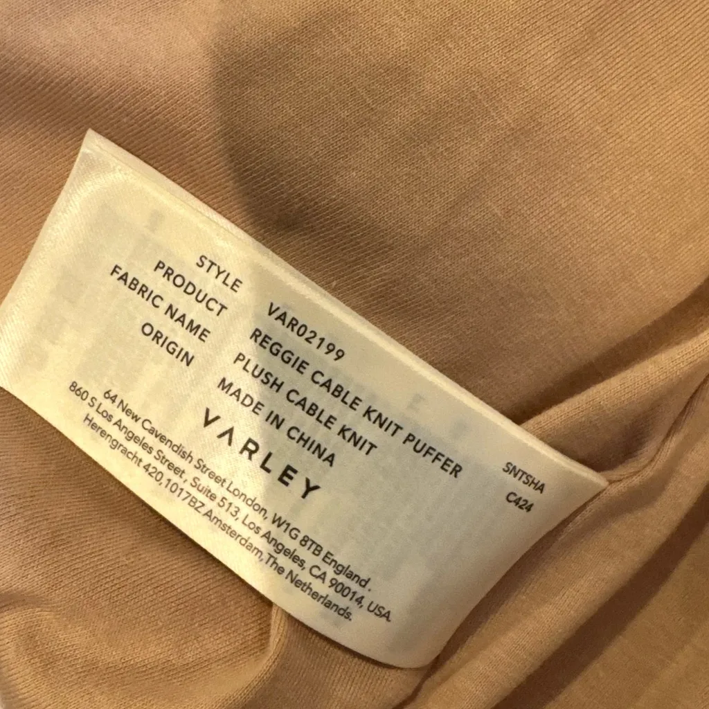 Varley Reggie Quilted Plush Cable Knit Puffer Jacket Taupe | S - Image 9