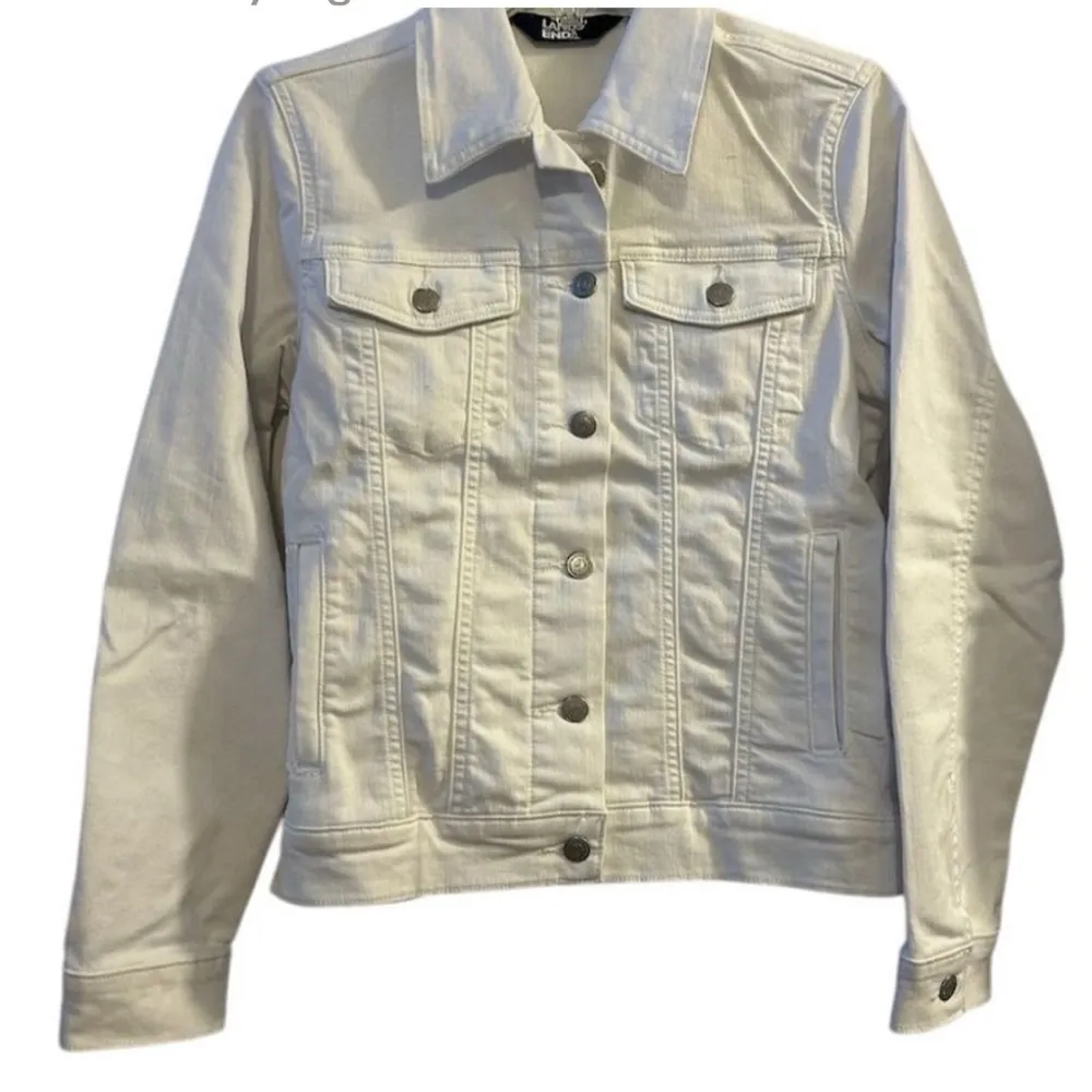 Lands' End Women's White Denim Jacket XL Long Sleeve Casual - Image 5