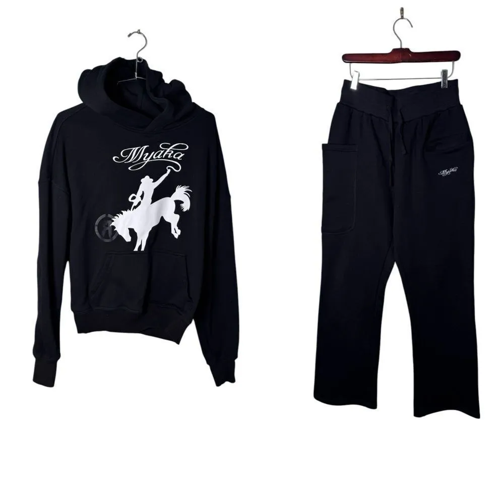 Martin Myaka Women’s Cowboy Rodeo Hoodie Sweatpants Set Small Black - Image 2