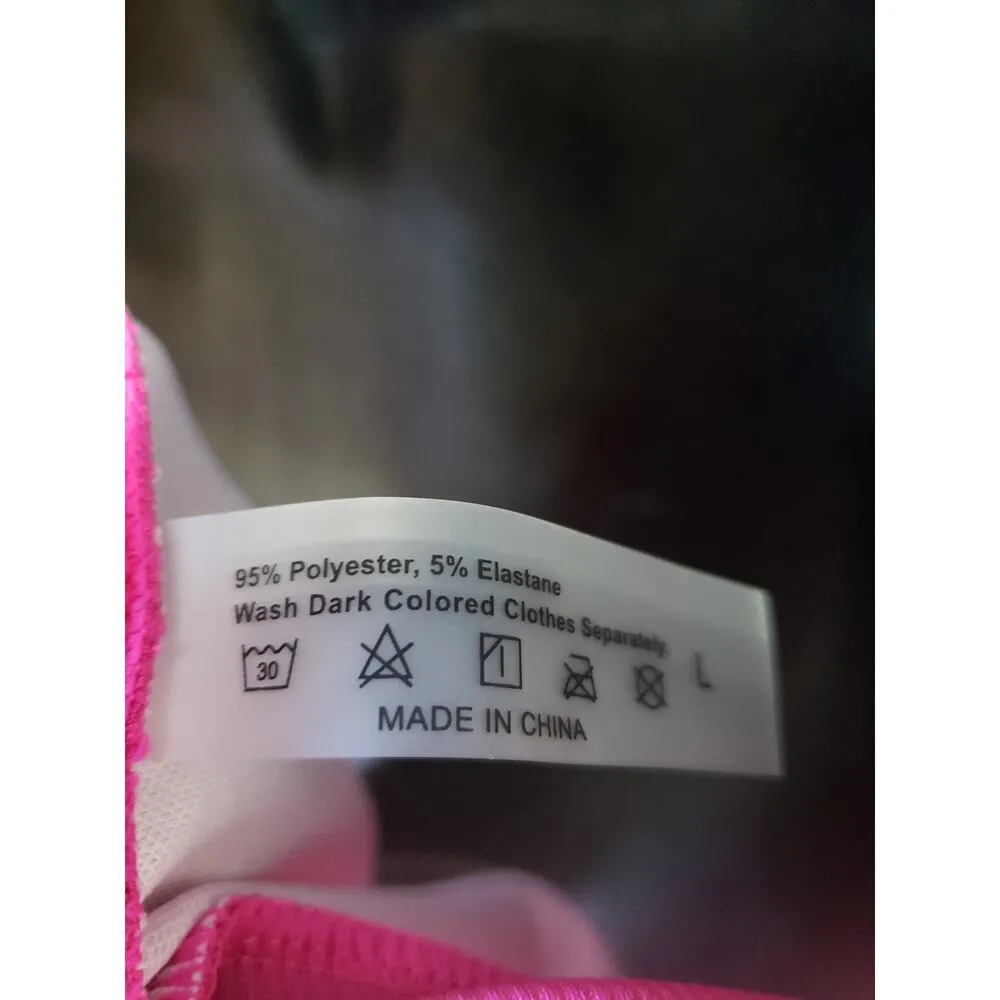 Womens 2 Piece Swimsuit Large Pink Ribbed Triangle Racerback Spaghetti Strap - Image 6