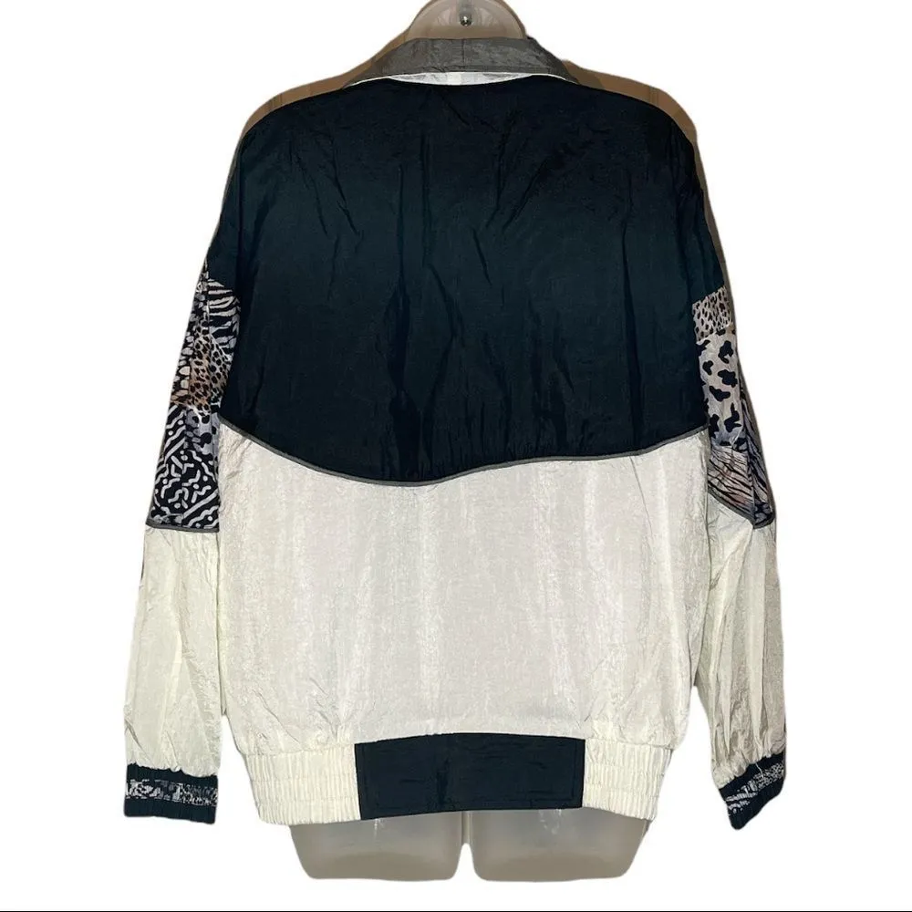 Vintage Ville Franche 1990s Colorblock Windbreaker Jacket Animal Print M Size M - Image 4