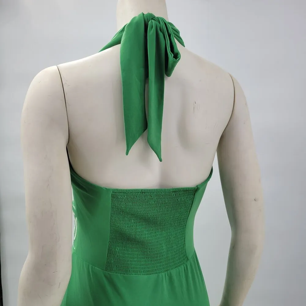 WHBM Halter Babydoll Dress Womens 8 Green White Jersey Lined Swing Skirt New - Image 6