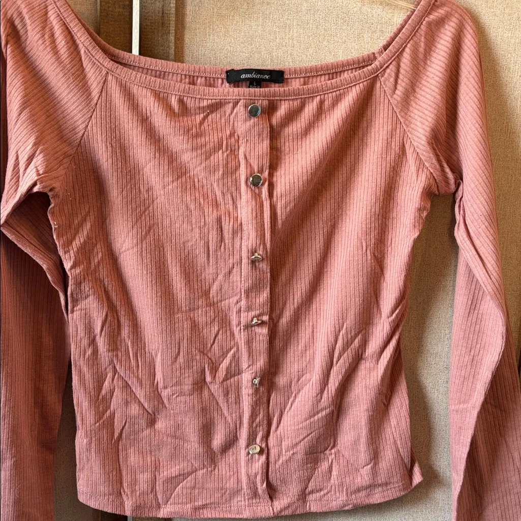 Ambiance junior Mauve Ribbed Shirt large - Image 2