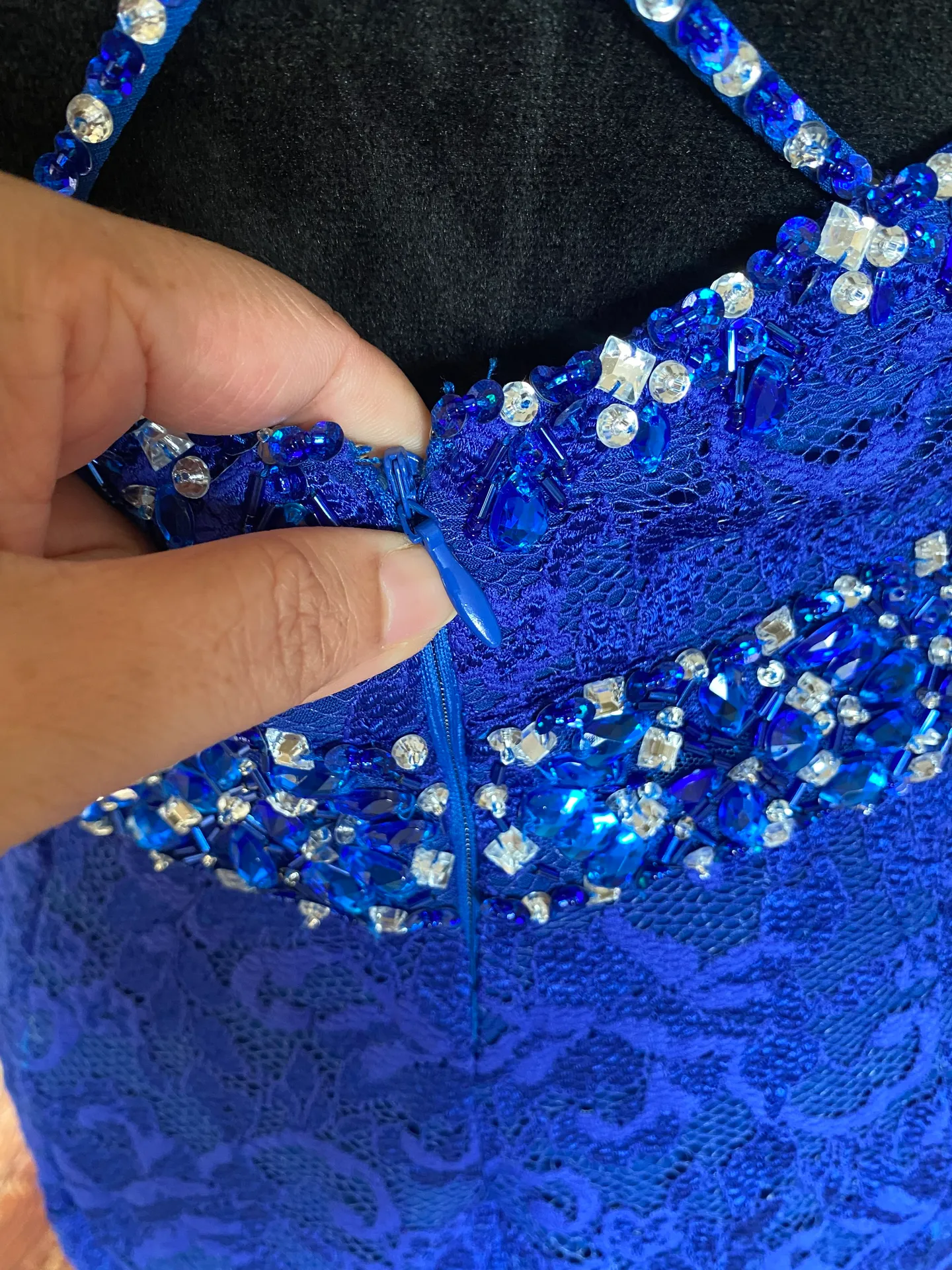 by madeline gardner Sleeveless Strappy Back Royal Blue Lace Dress Sz 10 - Image 7