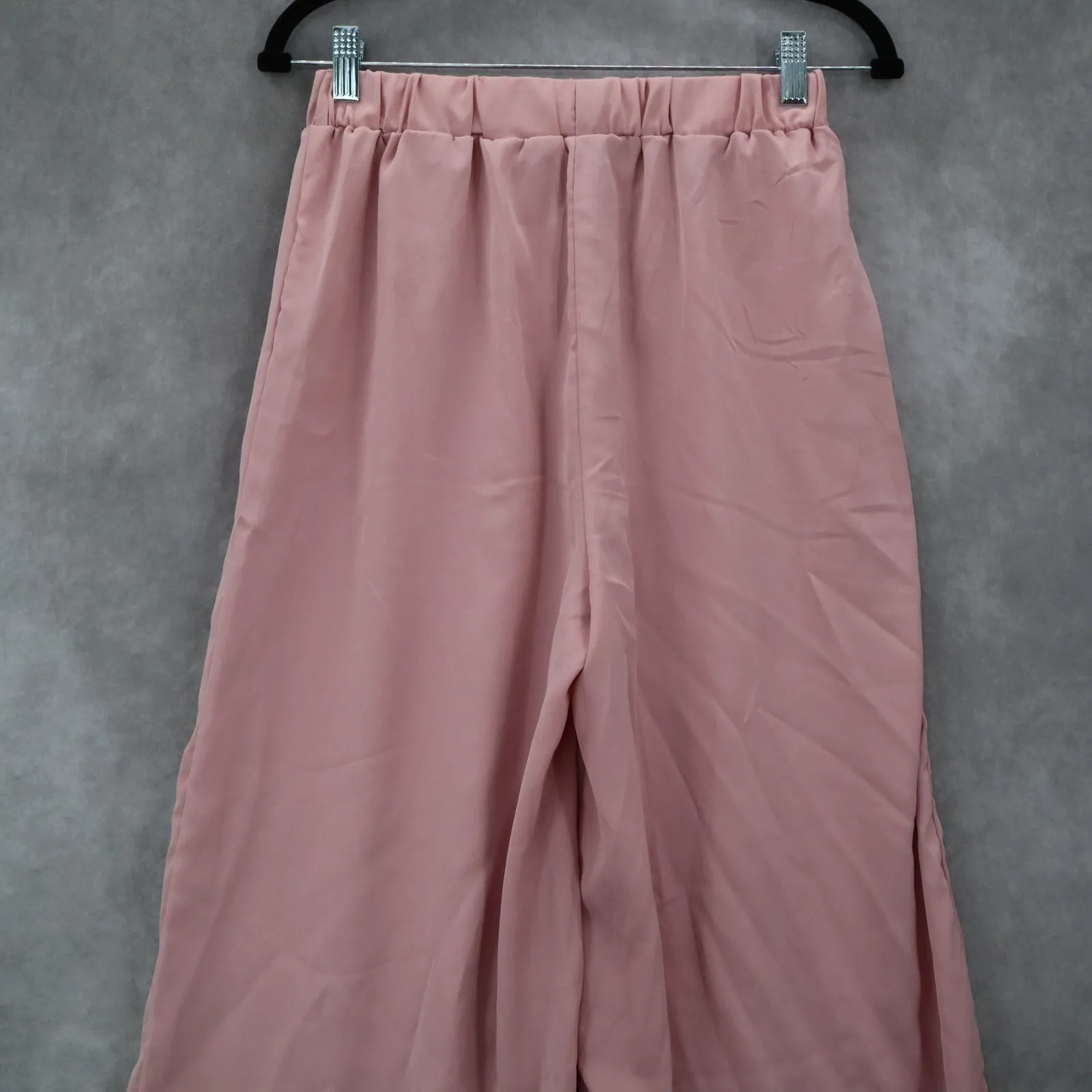 Pink Belted Wide Leg Boho Pull On Straight Leg Elastic Trousers Pant M Medium - Image 3