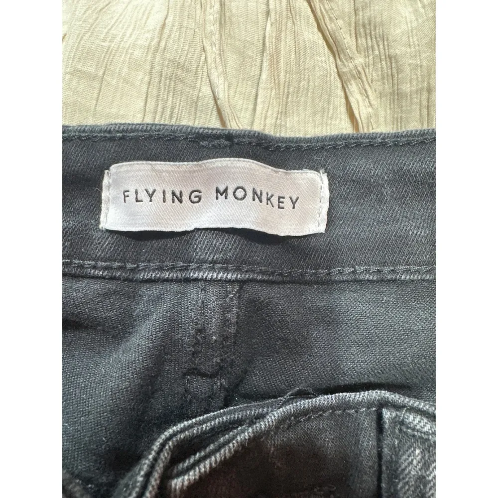 Flying Monkey Distressed Black Wash Skinny Jeans Ripped Knee Raw Hem Size 25 - Image 4