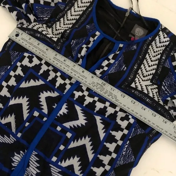VINCE CAMUTO Blue Black Geometric Abstract Print  Long Sleeve Lined Size 2 - Image 5