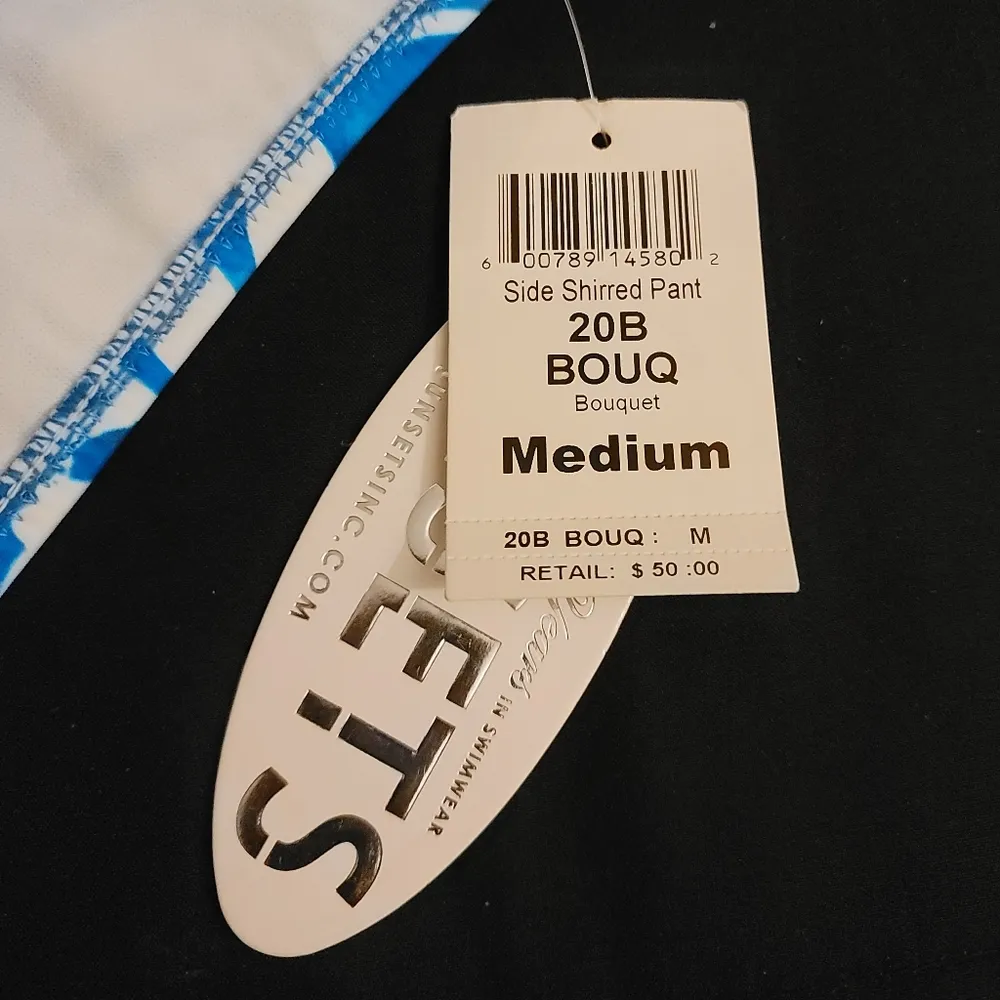 NWT! Sunsets Blue White Floral Side Shirred Pant Swim Bottoms M Size M - Image 3