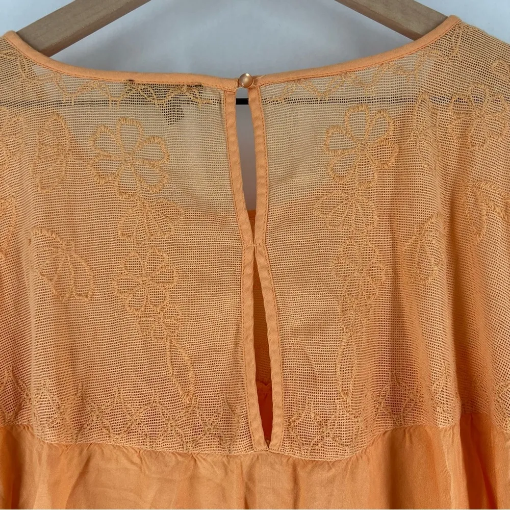 Jessica‎ Simpson Lightweight Orange Mesh Lace Eyelet 3/4 Flare Sleeves Swing Top - Image 10
