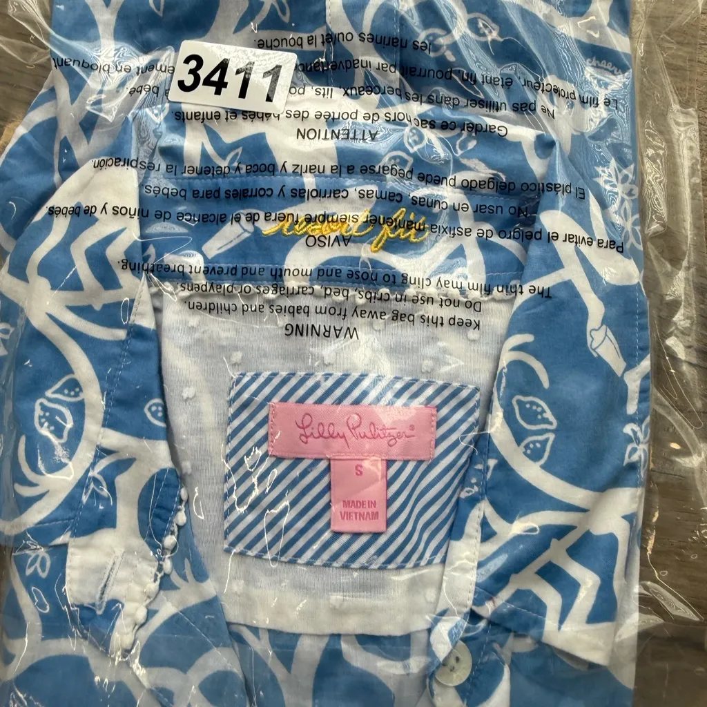 Lilly Pulitzer blue and white monkey print shirt ‘shake it up’ size small‎ - Image 9