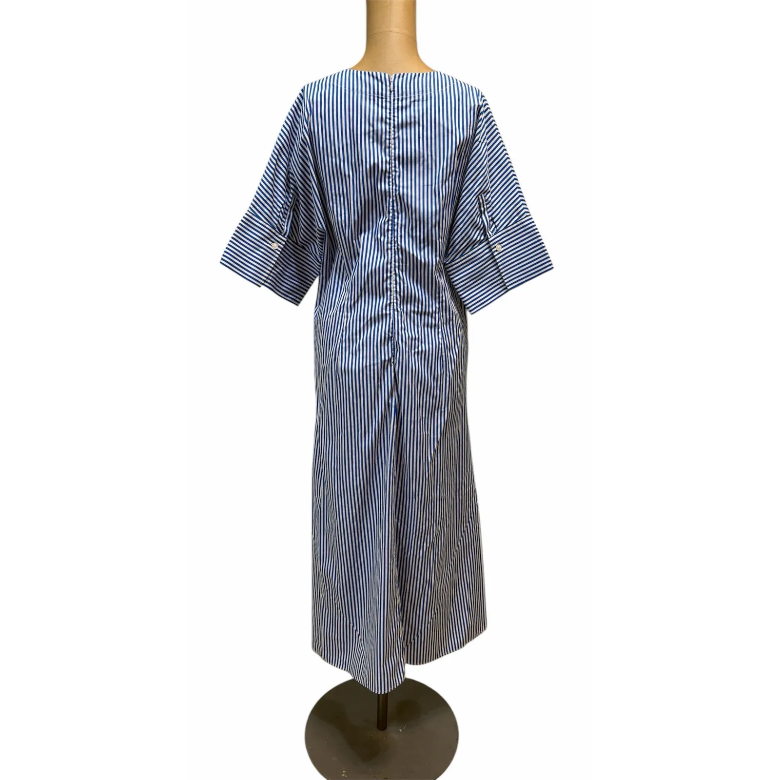 CÂLLAS MILANO Shirtdress Blue Striped Short Sleeve Button Cuffs Back Zip Medium - Image 7
