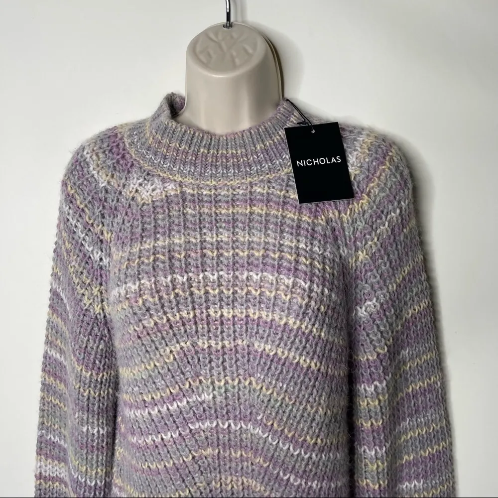 New NICHOLAS Maliya Space Dyed Multi grey Sweater sz M Purple Size M - Image 9