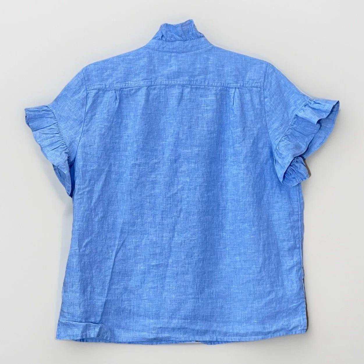 J.Crew Shirt 8 Linen Flutter Sleeve Button Front Top Blouse Preppy Coastal Y2K Blue - Image 2