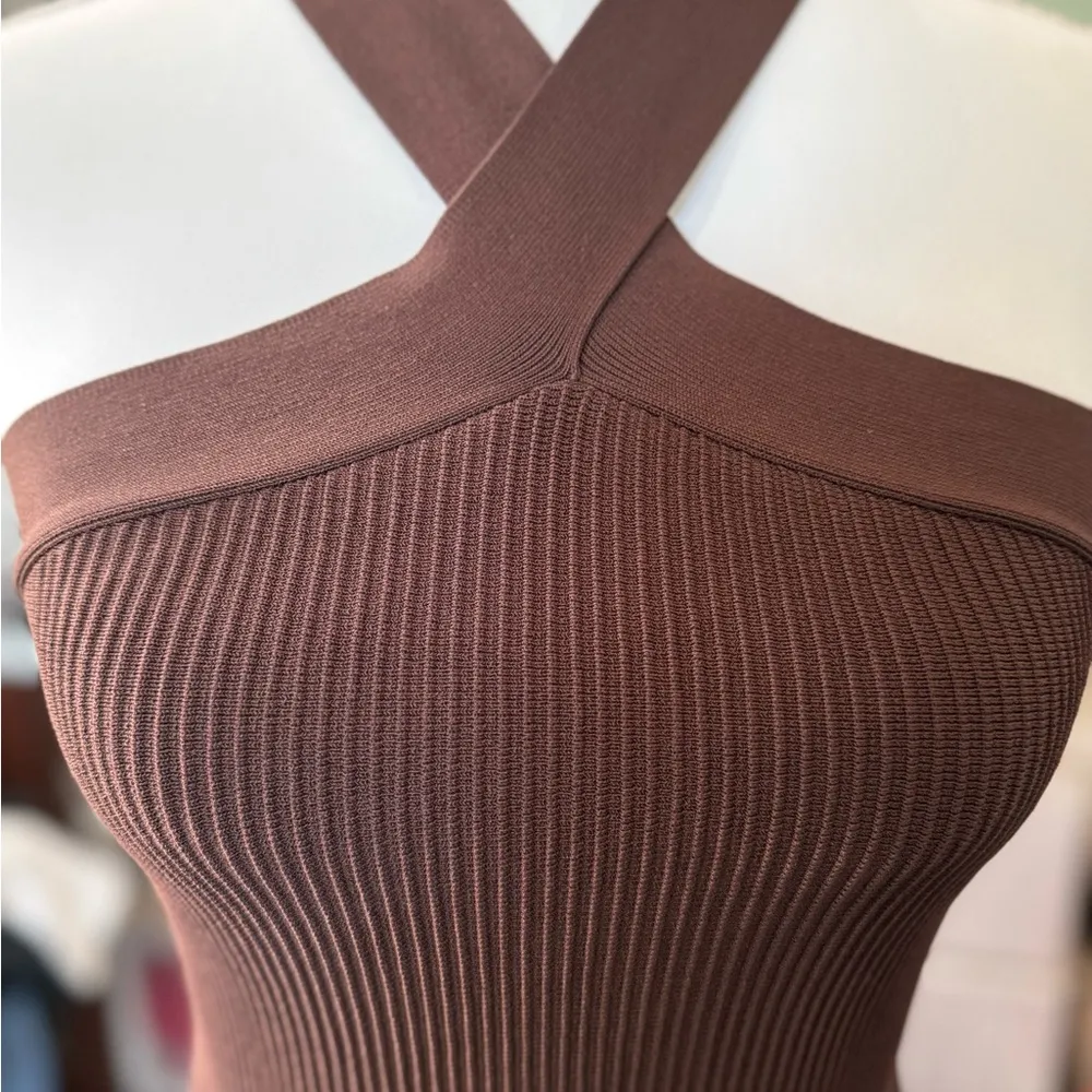 babaton Elegant Brown Halter Dress - Image 5