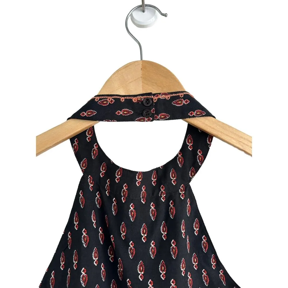 LF Millau Choker Tribal Boho Embroidered Halter Mini Dress Black Orange Medium - Image 9