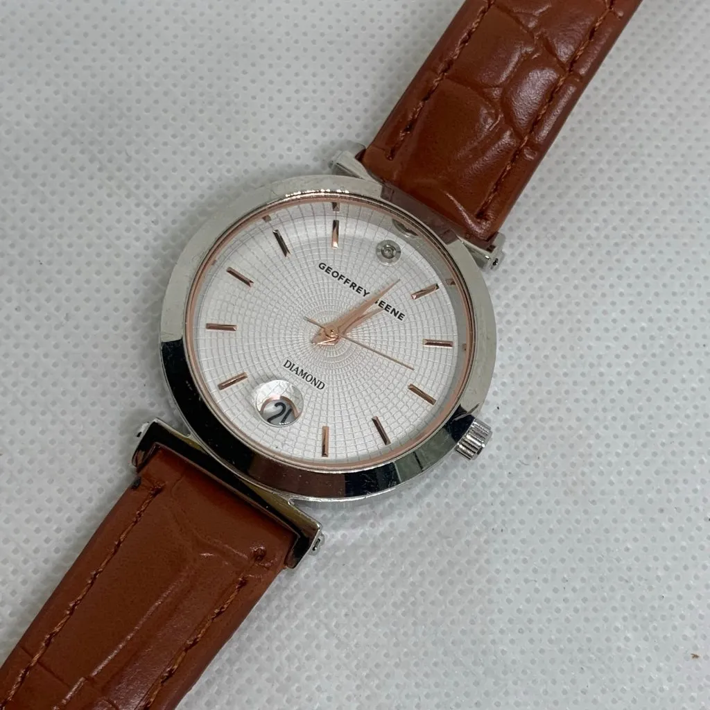 Geoffrey Beene Diamond women watch date 33mm round silver tone brown running - Image 2