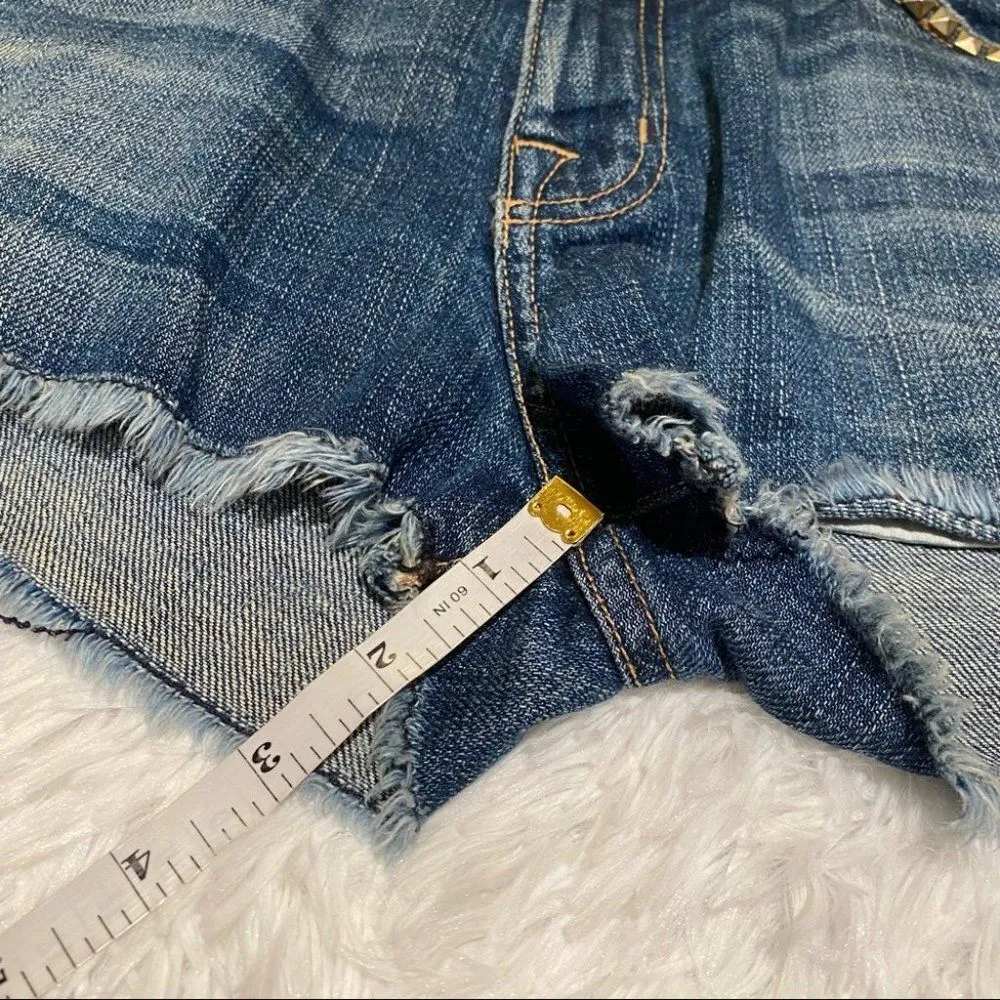 Current Elliott Studded Denim Shorts in Blue Size 27 - Image 4