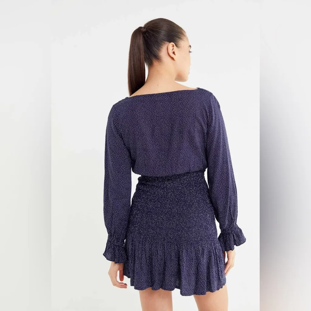 Urban Outfitters Women’s Leandra Smocked Polka Dot Long Sleeve Mini Dress S - Image 2